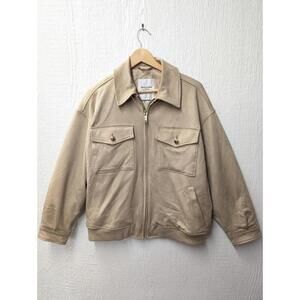 NWT $160 Abercrombie & Fitch Vegan Suede Bomber Jacket Beige Size Medium